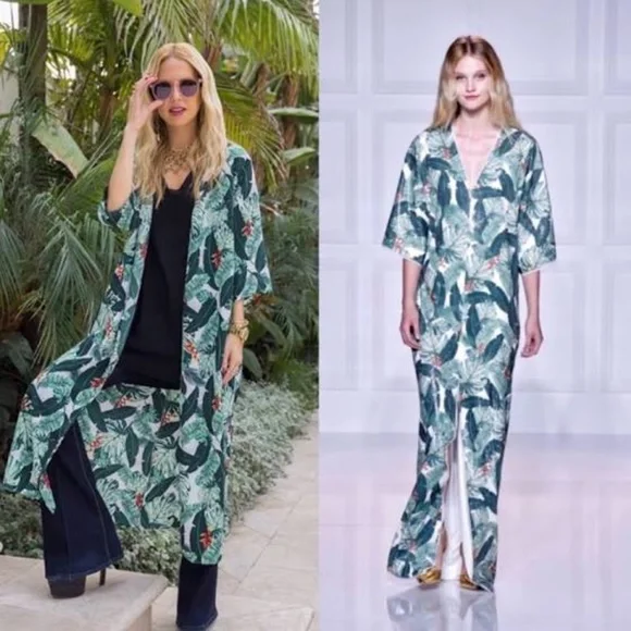Rachel Zoe NWT Tropical Banana Leaf Pattern Open Front Semi Sheer Duster Kimono - Picture 16 of 16